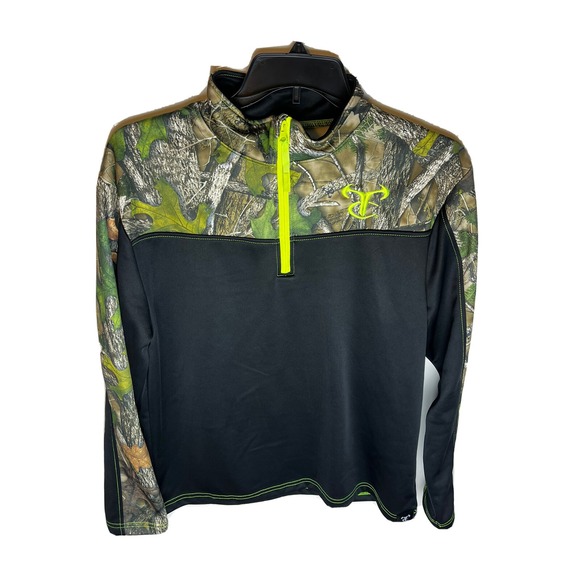 True Timber Green Camouflage Men's Large Pullover 1/4 Zip Shirt - Picture 1 of 9